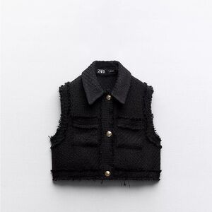 Zara Black Tweed Vest with Gold Buttons